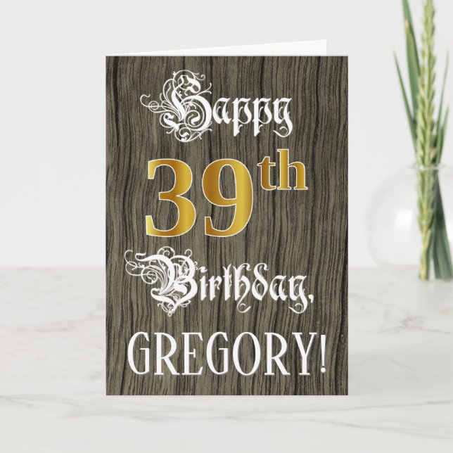 Carte 39e anniversaire : Faux Gold Look + Faux Wood Moti (Devant)