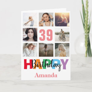 Carte 39e anniversaire heureux Collage photo moderne ros