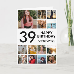 Carte 39e anniversaire Photo Collage 13 photos noir blan