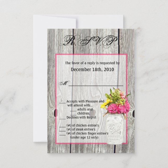 Carte 3.5x5 R.S.V.P. Mason Jar Fleur sauvage Barn  (Devant)