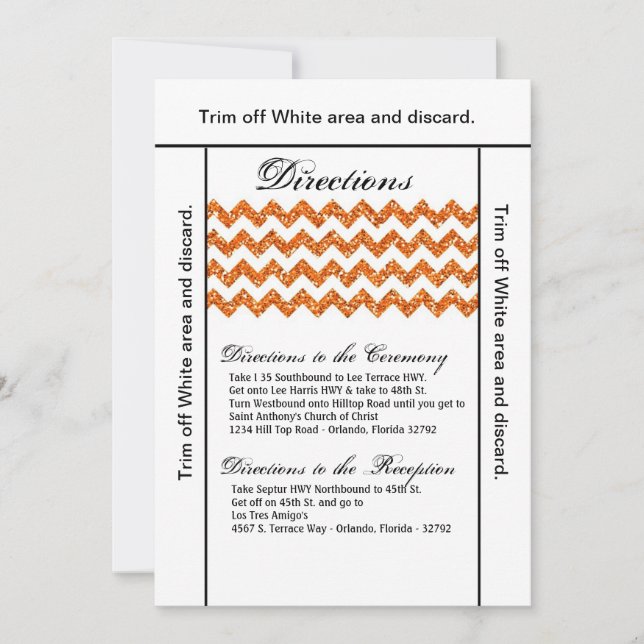 Carte 3.5x6 Parties scintillant Orang Chevron Stri (Devant)