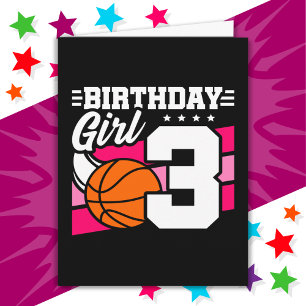 Carte 3 ans Basketball Party 3e anniversaire fille