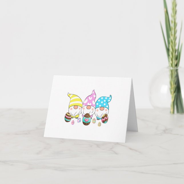 Carte 3 Gnomes de Pâques Pastel Printemps Chasse aux oeu (Devant)