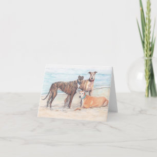 Carte 3 Greyhound sur la Beach Dog Art Note Card