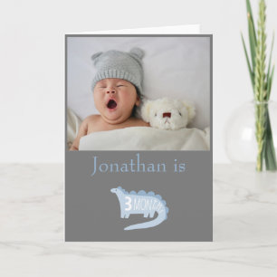 Carte 3 mois dinosaure bébé garçon avec photo