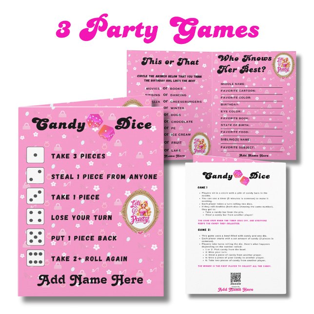 Carte 3 parties pour Retro Doll rose Anniversaire fille (Créateur téléchargé)