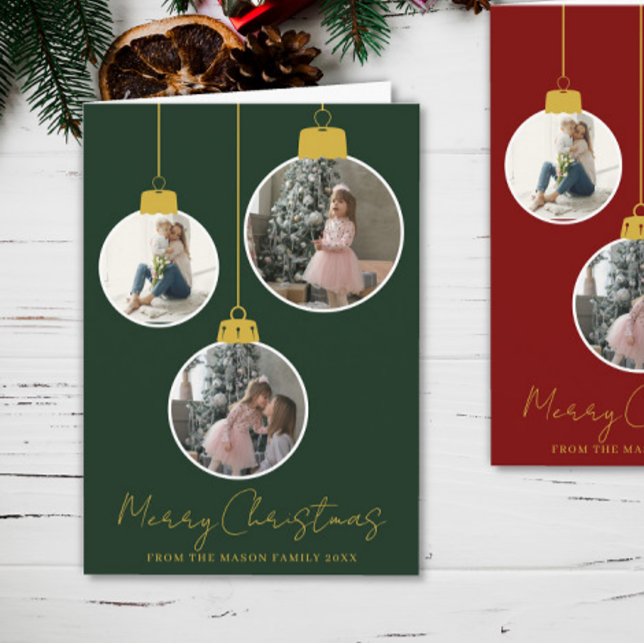 Carte 3 photo Merry Christmas bauble Photo Card (Créateur téléchargé)