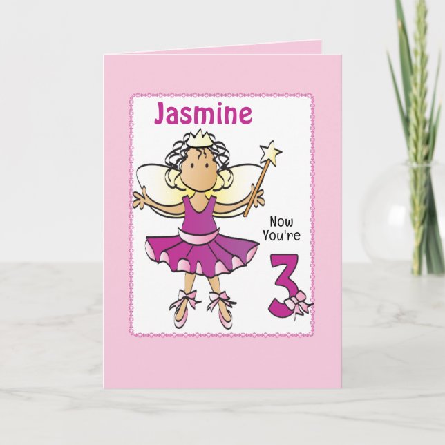 Carte 3 Year Old Ballerina Cartoon Ethnic Birthday   (Devant)