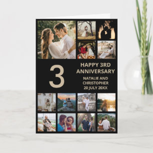 Carte 3e anniversaire 13 photo Collage noir et or