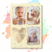 3e anniversaire 3 Collage de photos Jaune Rose Bla