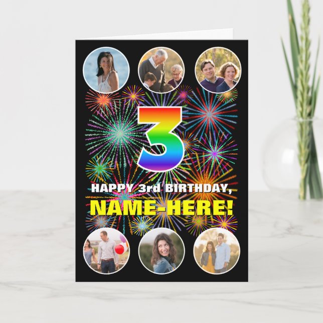 Carte 3e anniversaire : Arc-en-ciel amusant #, Nom perso (Devant)