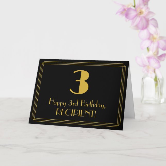 Carte 3e anniversaire : Art Déco Inspiré Look "3" + Nom (Orchidée)
