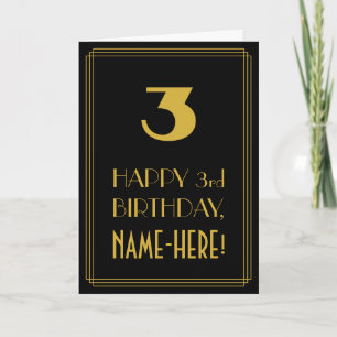 Carte 3e anniversaire - Art Déco Inspiré Look "3" & Nom
