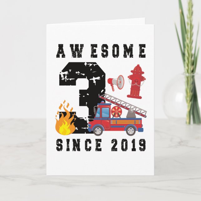 Carte 3e anniversaire cadeau pompier garçon né en 2019 (Devant)