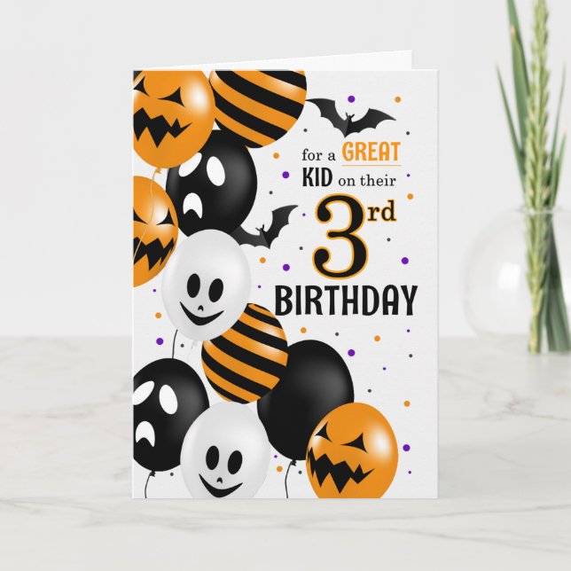 Carte 3e anniversaire de l'enfant sur les ballons d'Hall (Devant)