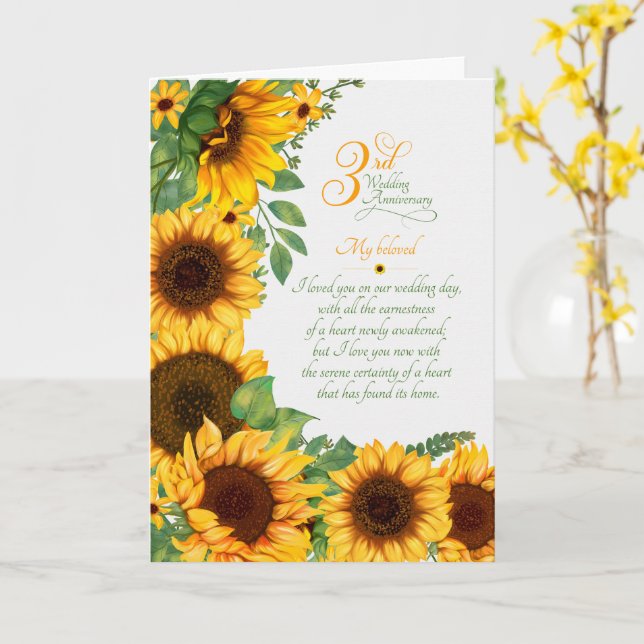 Carte 3e anniversaire de mariage Sentimentales Tournesol (Fleur jaune)