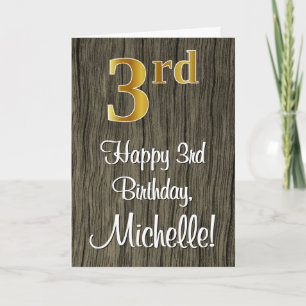 Carte 3e anniversaire : Elégant look d'or Faux #, Faux W