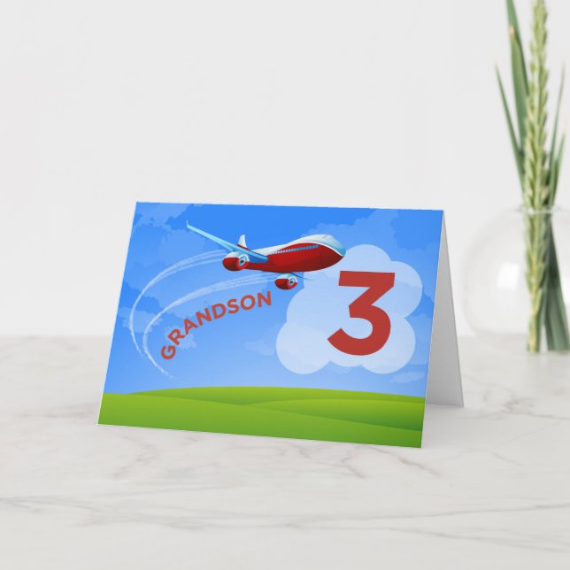 Carte 3e anniversaire, grand-fils, avion rouge (Devant)