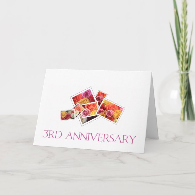 Carte 3e anniversaire Mariage bouquet de rose mixte (Devant)