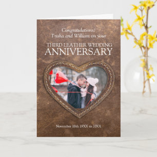 Carte 3e anniversaire mariage en cuir photo personnalisé