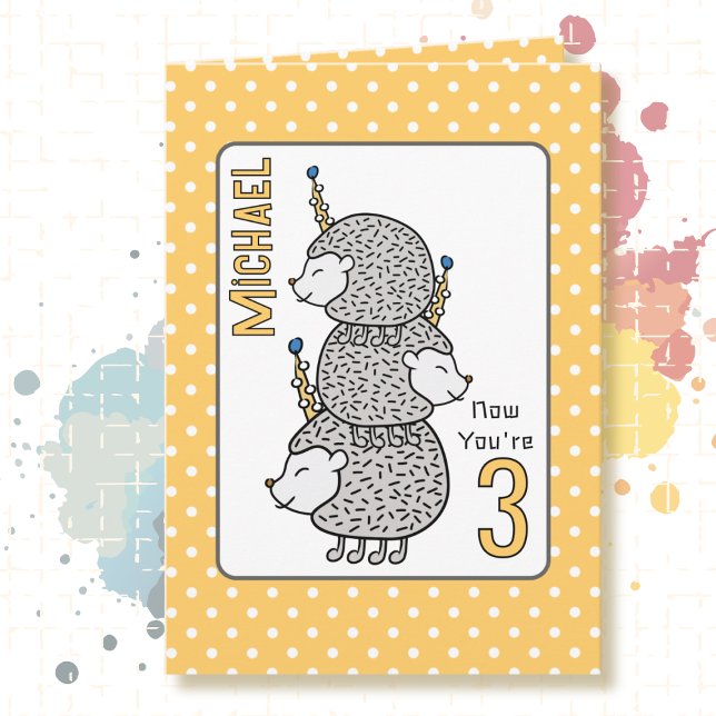 Carte 3e anniversaire mignon dessin animé Funny Grey Hér (Créateur téléchargé)