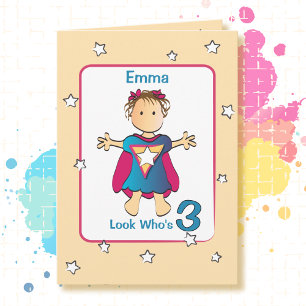 Carte 3e anniversaire mignon Super fille Cartoon Sweet F