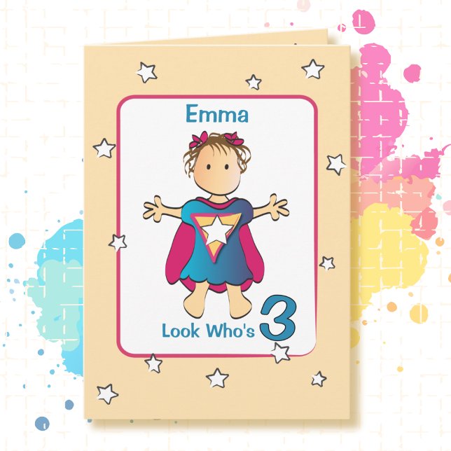 Carte 3e anniversaire mignon Super fille Cartoon Sweet F (Créateur téléchargé)