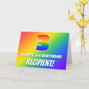 Carte 3e anniversaire : motif arc-en-ciel multicolore #