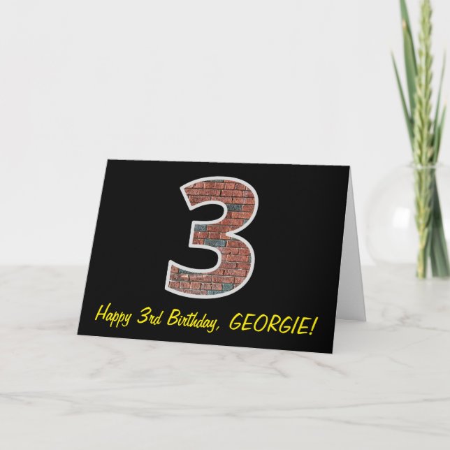 Carte 3e anniversaire - Motif de mur de briques "3" avec (Devant)
