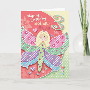 Carte 3e anniversaire, petite fille-papillon