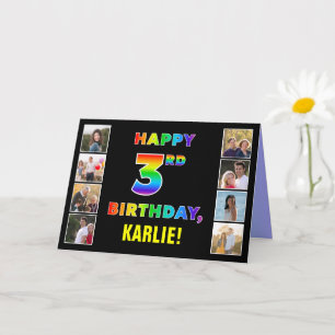 Carte 3e anniversaire : Rainbow Text, Custom Photos & Na