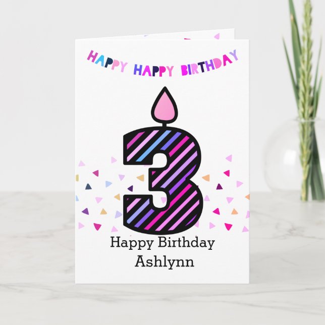 Carte 3e anniversaire rose et violet (Devant)