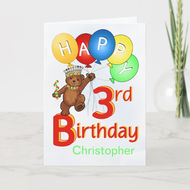 Carte 3e anniversaire Royal Teddy Bear (Devant)