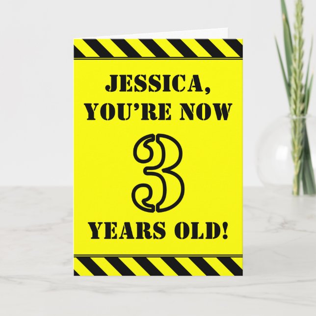 Carte 3e anniversaire : texte amusant style crayon, nom  (Devant)