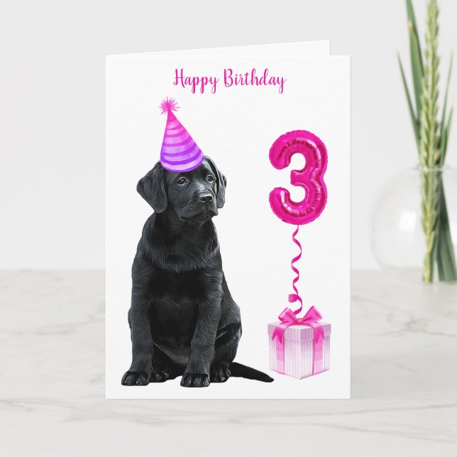 Carte 3ème anniversaire Chiot Thème - Chien rose mignon  (Devant)