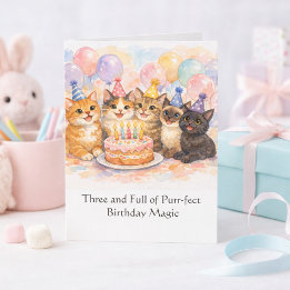 Carte 3rd Birthday Card for Girls Cute Watercolor Cat 
