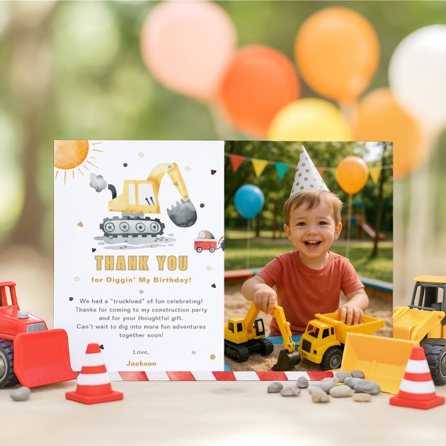 Carte 3rd Construction Birthday Photo Thank You Card (Créateur téléchargé)