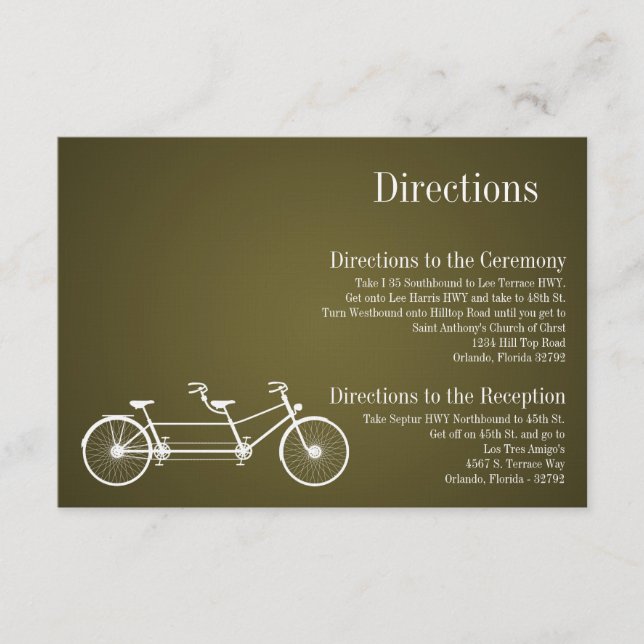 Carte 3x5 Directions Whimsical Brown Double Vélo (Devant)