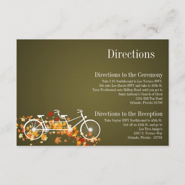 Carte 3x5 Directions Whimsical Brown Double Vélo (Devant)