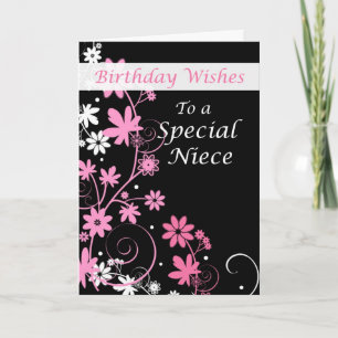 Carte 4084 Niece Anniversaire Voeux Rose et Noir