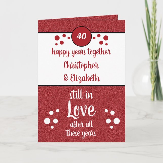 Carte 40 ans rubis anniversaire heureux années blanc rou (Devant)