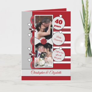 Carte 40 ans Ruby anniversaire photo rouge et gris