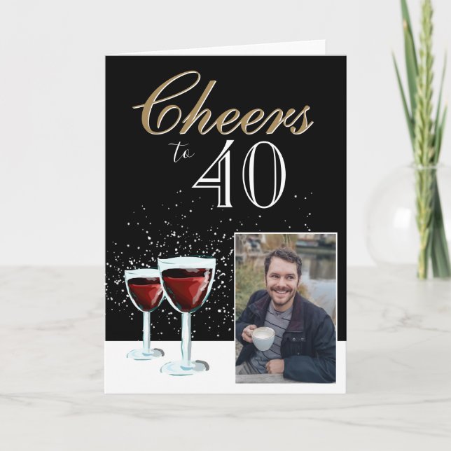 Carte 40 Elégant vin rouge Photo 40e Anniversaire (Devant)