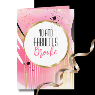 Carte 40 et fabuleux minimal rose or noir Anniversaire