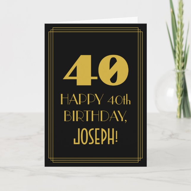 Carte 40e anniversaire ~ Art Déco Inspiré Look "40" & No (Devant)