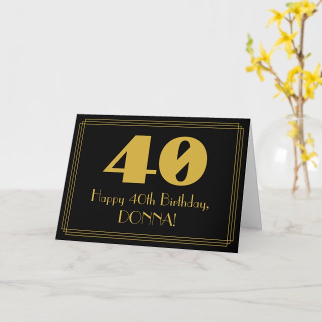 Carte 40e anniversaire : Art Déco Inspiré Look "40" & No (Fleur jaune)