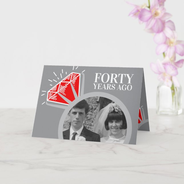 Carte 40e anniversaire bague de rubis maintenant puis ph (Orchidée)
