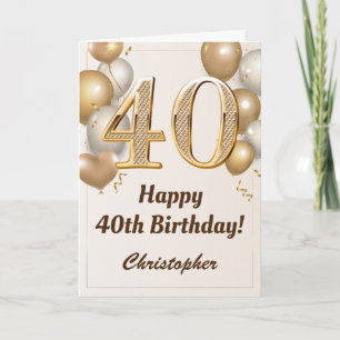 Carte 40e anniversaire Ballons d'or et Confetti Annivers