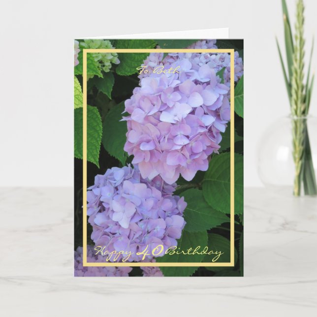 Carte 40e Anniversaire Beth Hydrangeas Elegant Gold Fram (Devant)