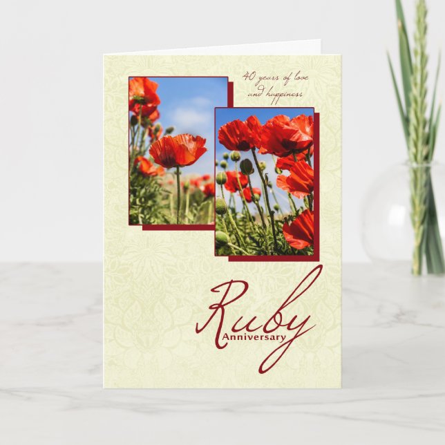 Carte 40e anniversaire de mariage de rubis avec des coqu (Devant)